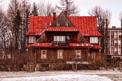 The day was brown and black concrete house surrounded by trees
